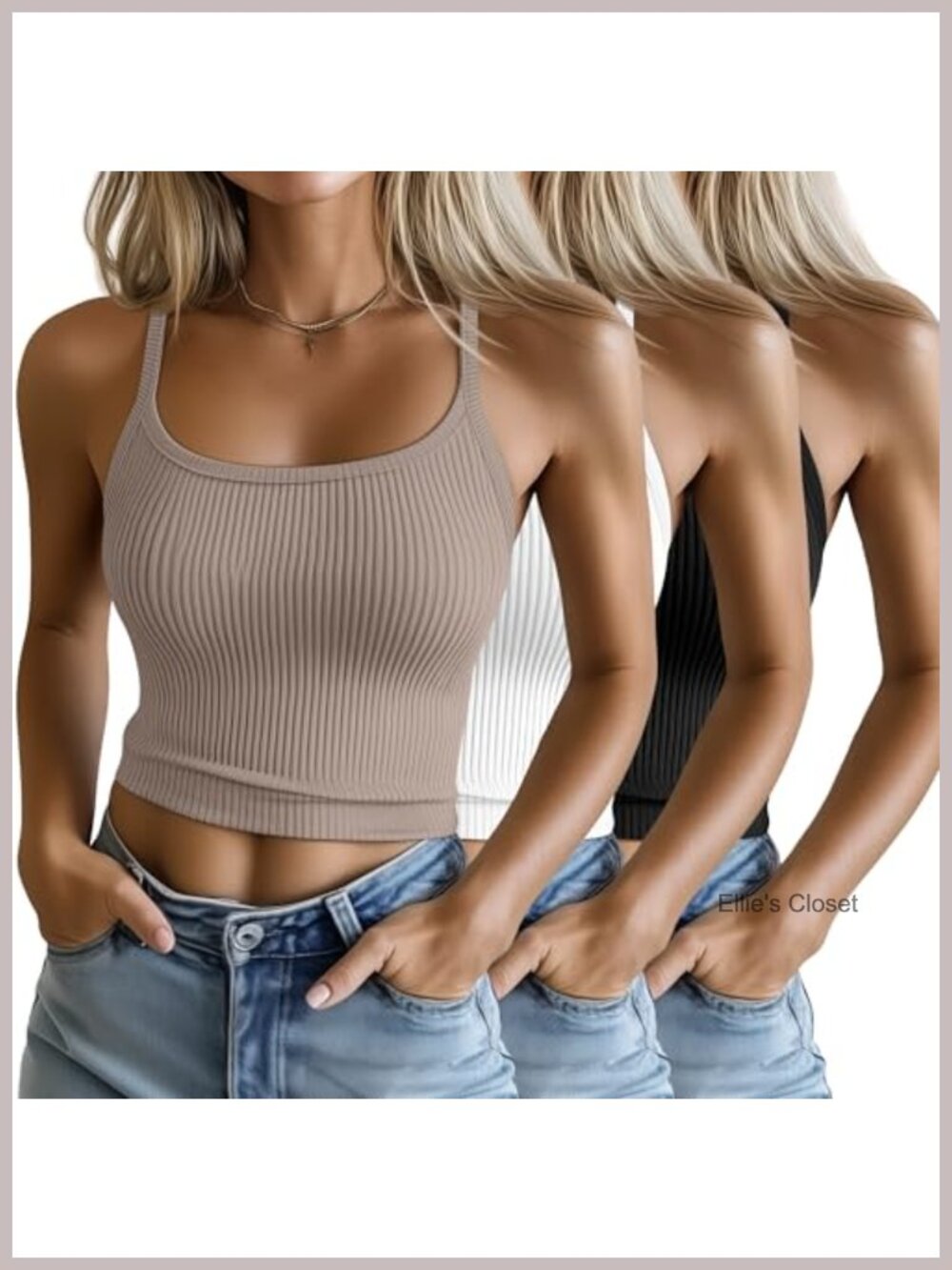 3 Pack Ribbed Tank Tops for Women Cotton Spandex Sleeveless Scoop Neck